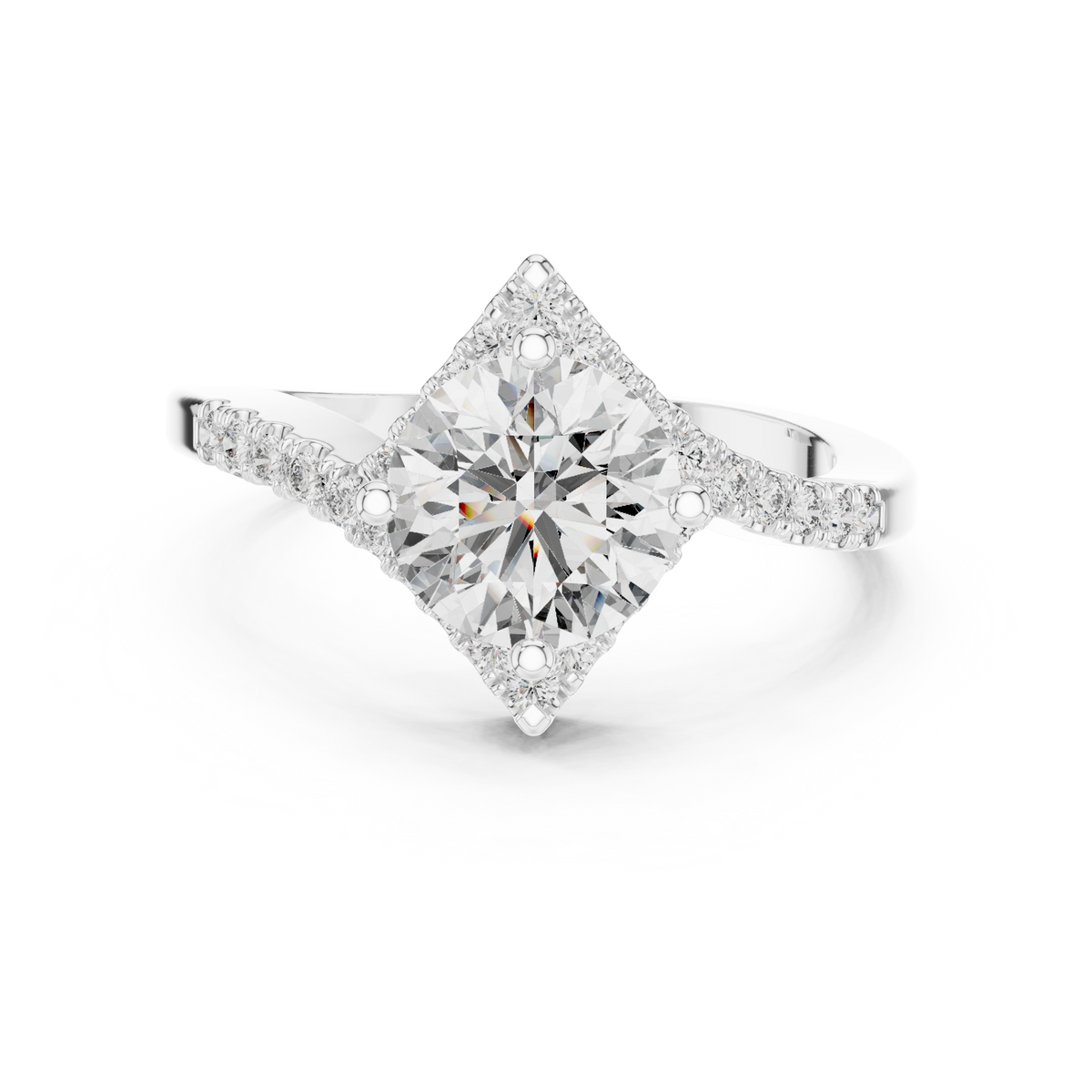 Round Diamond Kite-Halo Engagement Ring in white gold, view 9