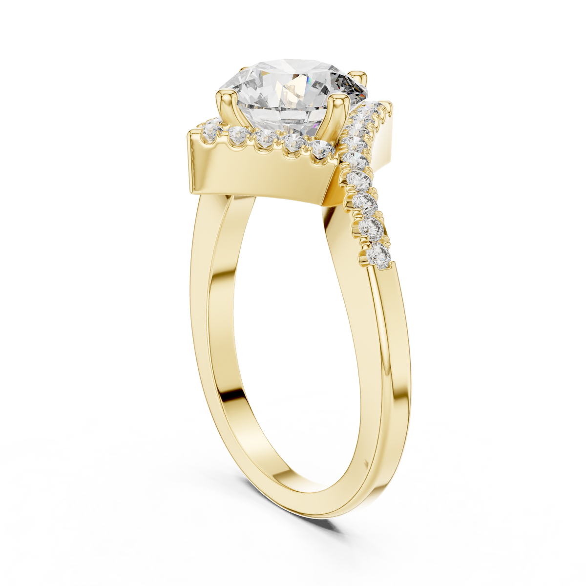 Round Diamond Kite-Halo Engagement Ring in yellow gold, view 10