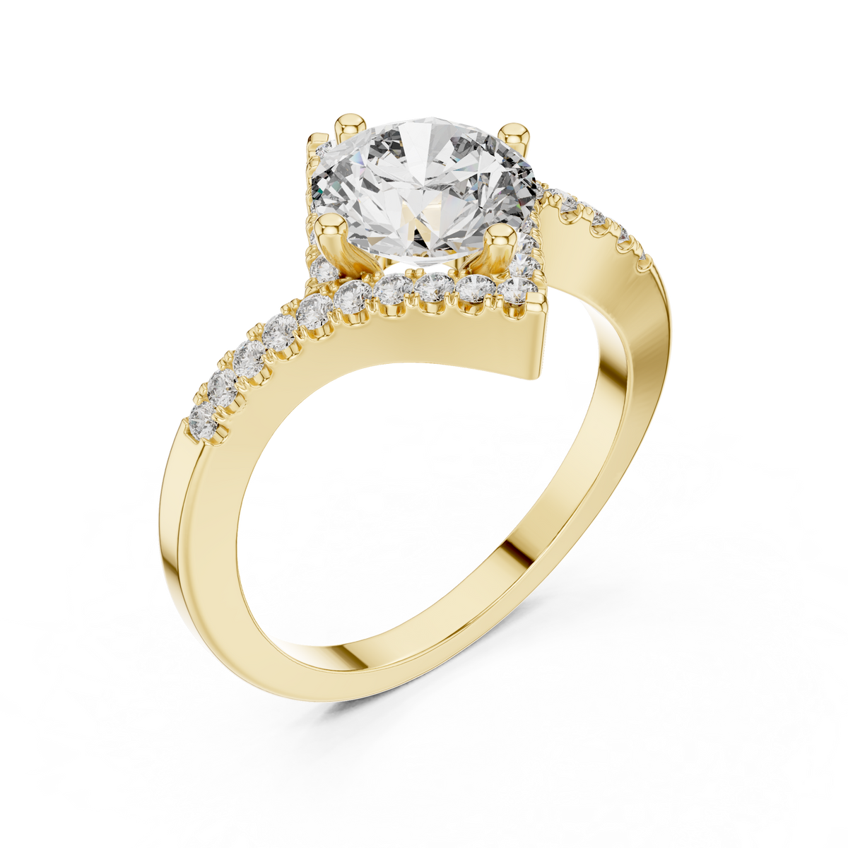 Round Diamond Kite-Halo Engagement Ring in yellow gold, view 1