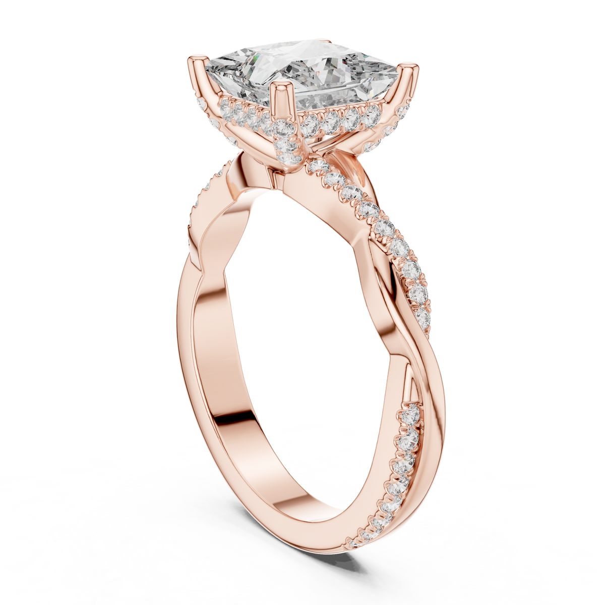 Princess-Cut Diamond Twist-Shank Ring in rose gold, view 4