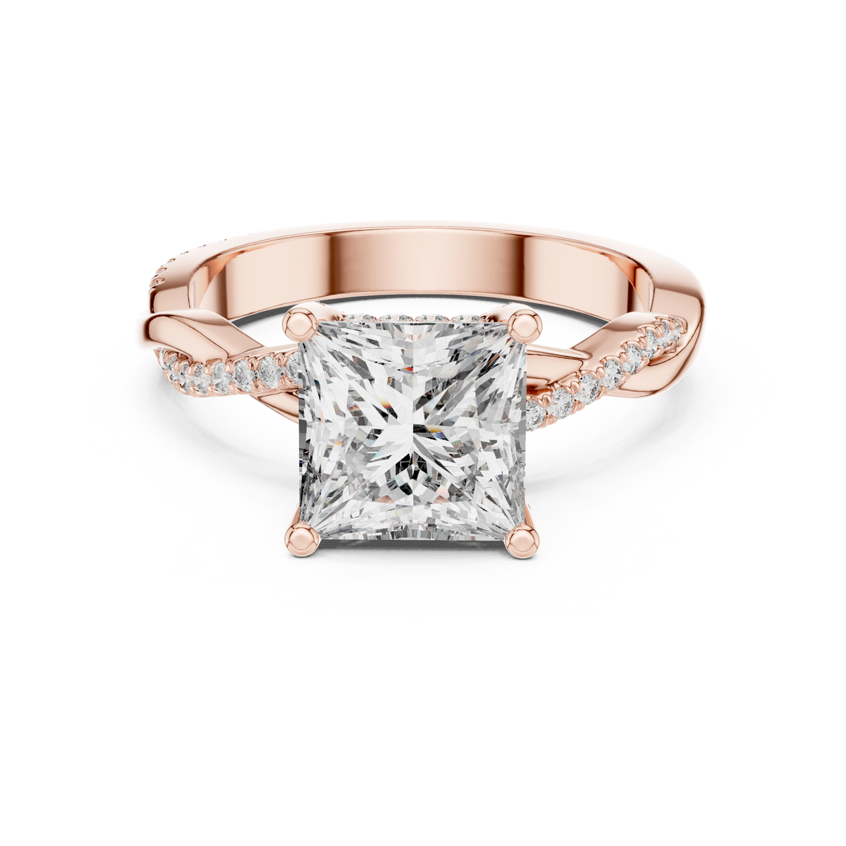 Princess-Cut Diamond Twist-Shank Ring in rose gold, view 6