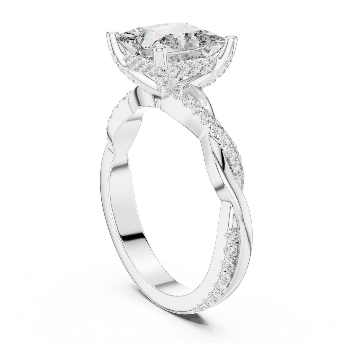 Princess-Cut Diamond Twist-Shank Ring in white gold, view 7