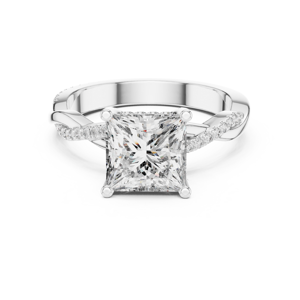 Princess-Cut Diamond Twist-Shank Ring in white gold, view 9