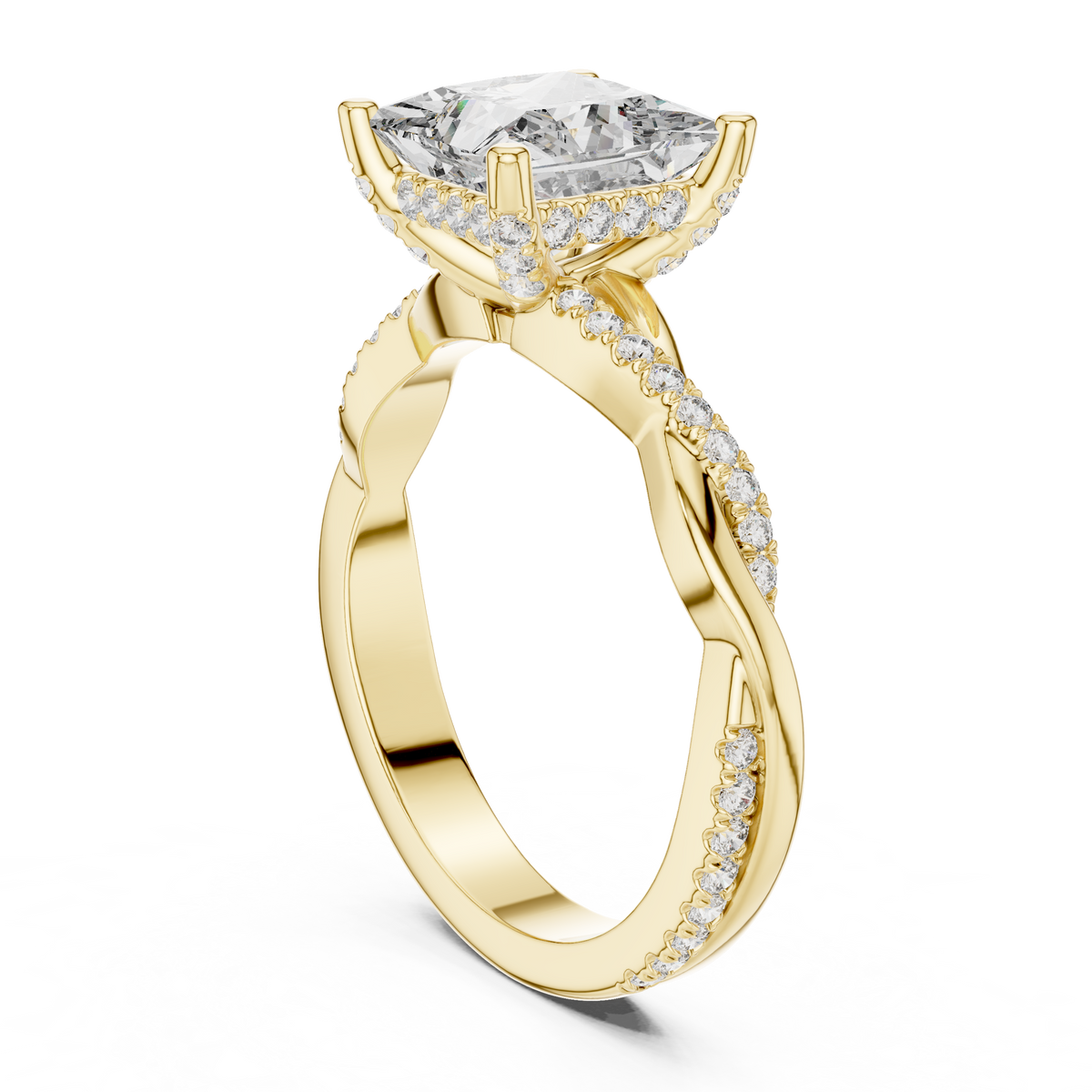 Princess-Cut Diamond Twist-Shank Ring in yellow gold, view 10