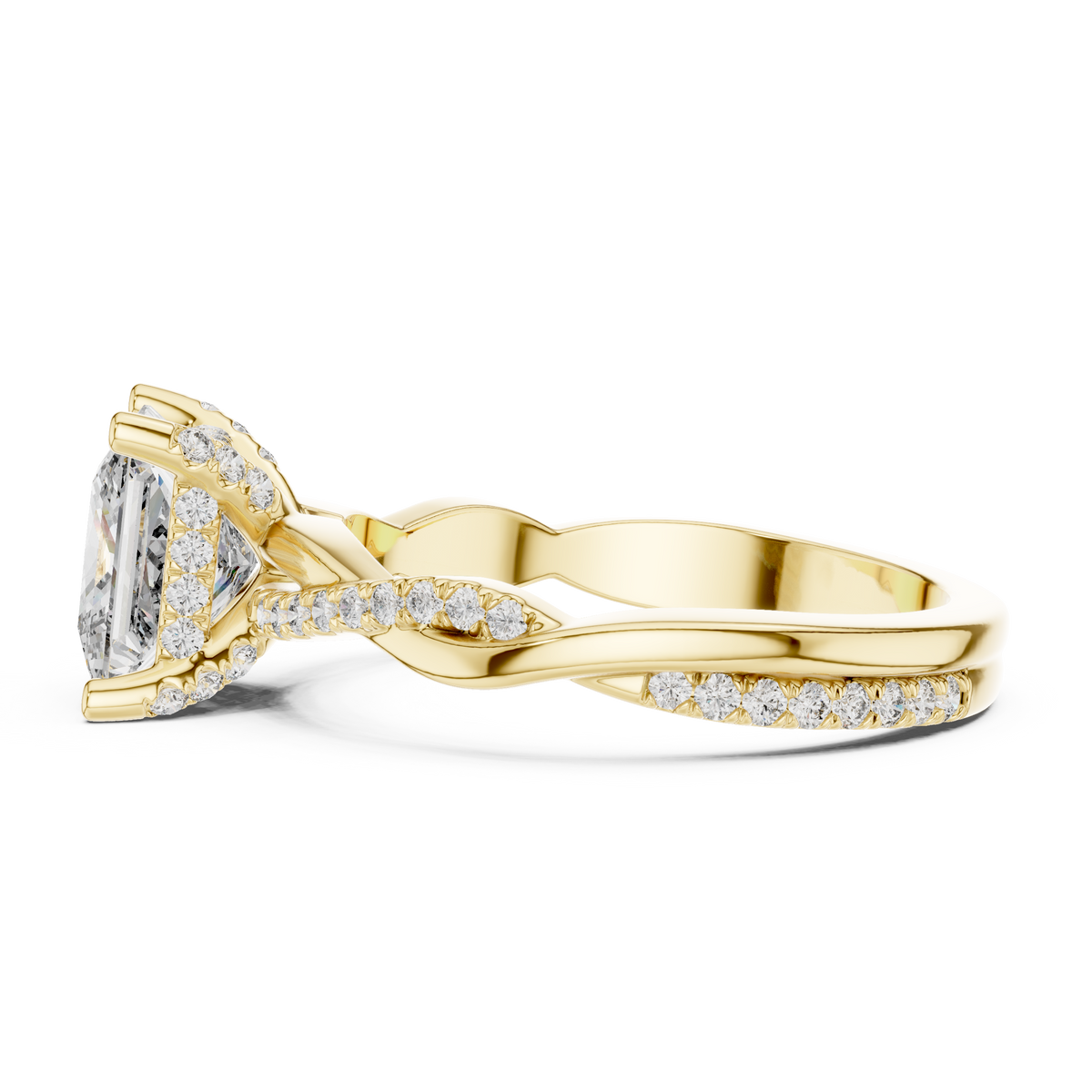 Princess-Cut Diamond Twist-Shank Ring in yellow gold, view 11