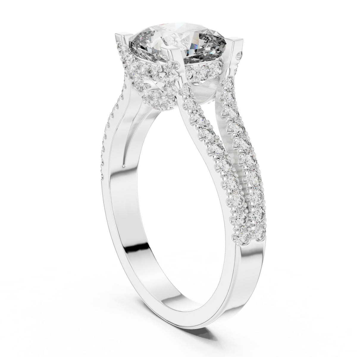 Haloring met kussengeslepen diamant en gesplitste ringscheen in witgoud — aanzicht 8
