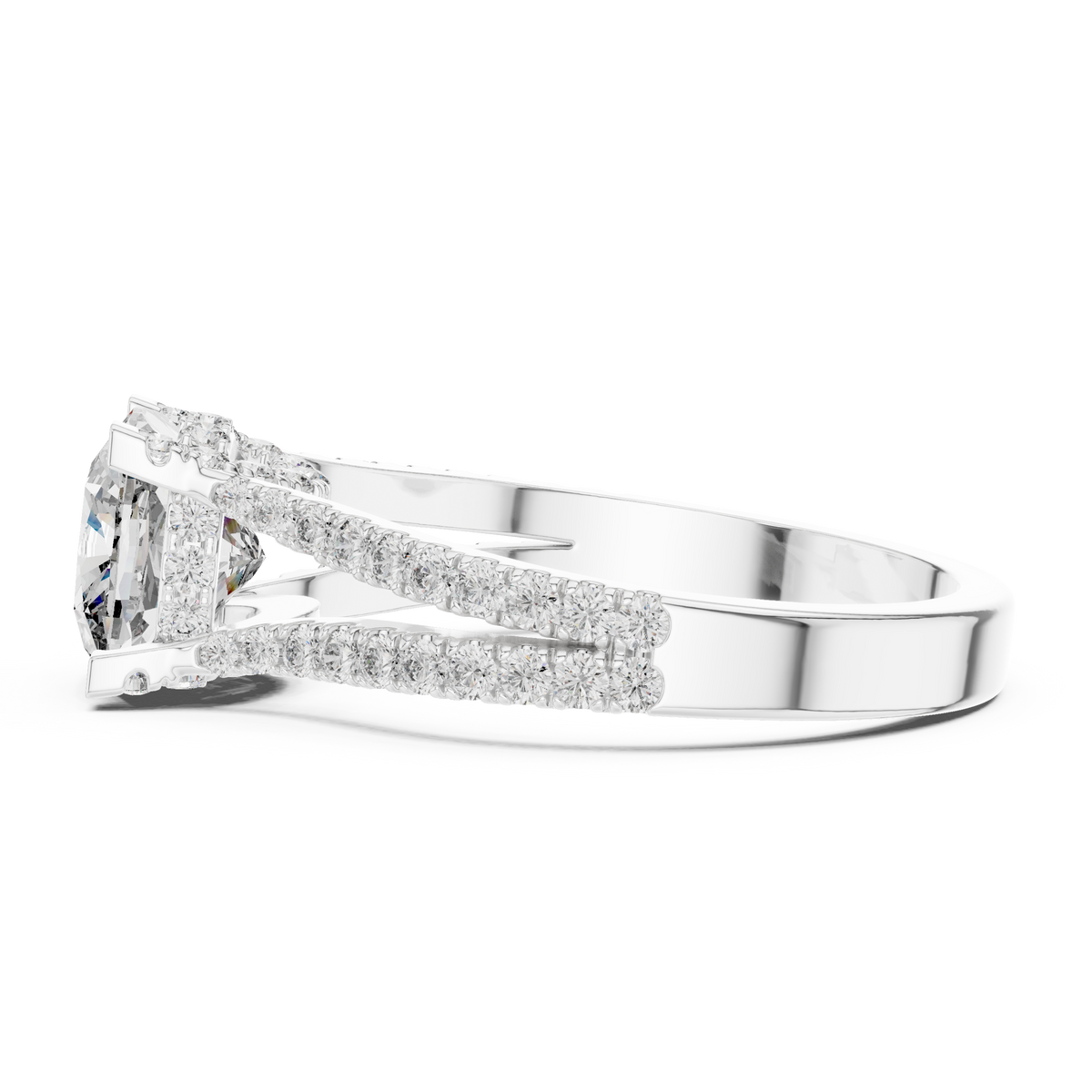 Haloring met kussengeslepen diamant en gesplitste ringscheen in witgoud — aanzicht 7