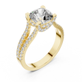 Haloring met kussengeslepen diamant en gesplitste ringscheen in geelgoud — aanzicht 1