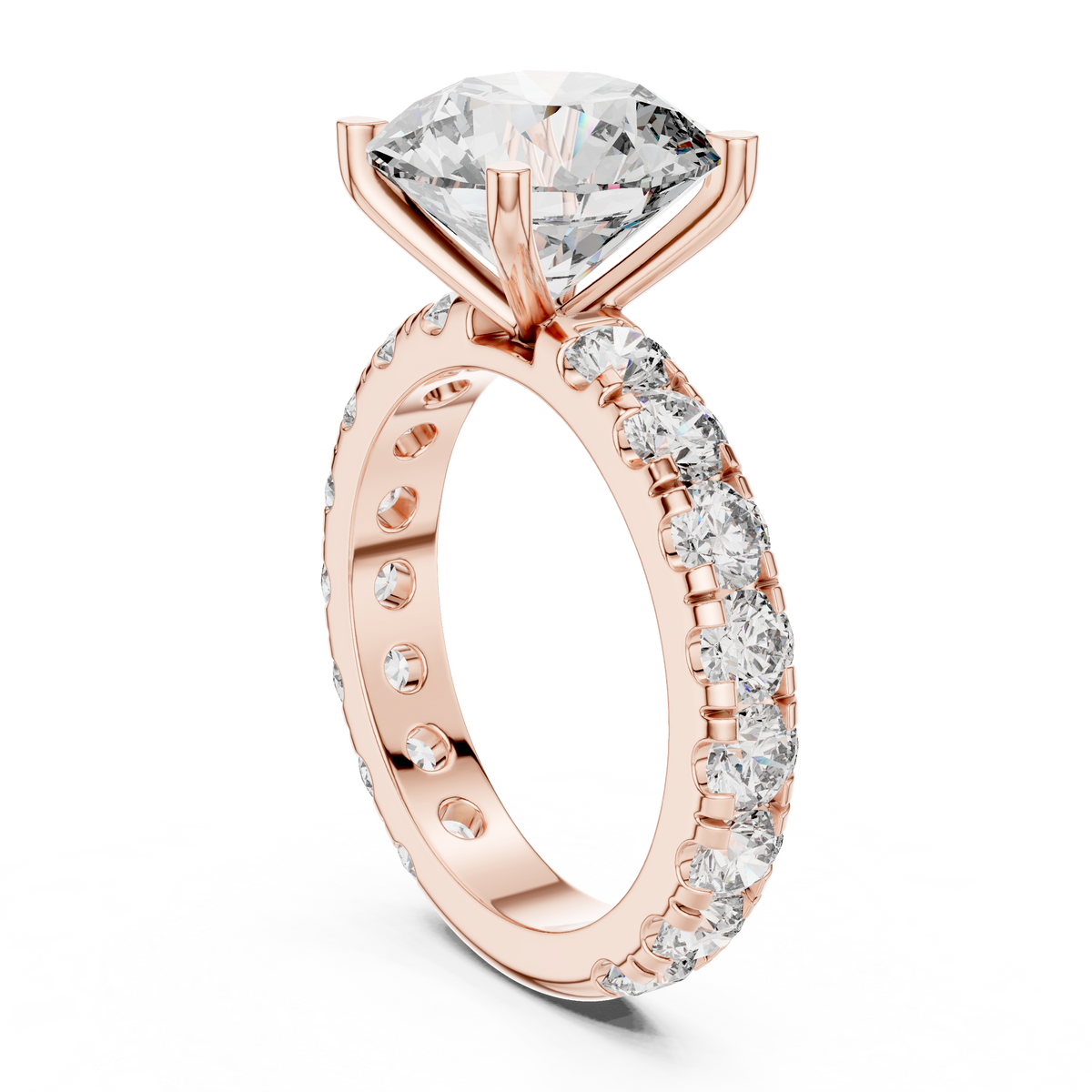 Round Diamond Pavé-Shank Engagement Ring in rose gold, view 4