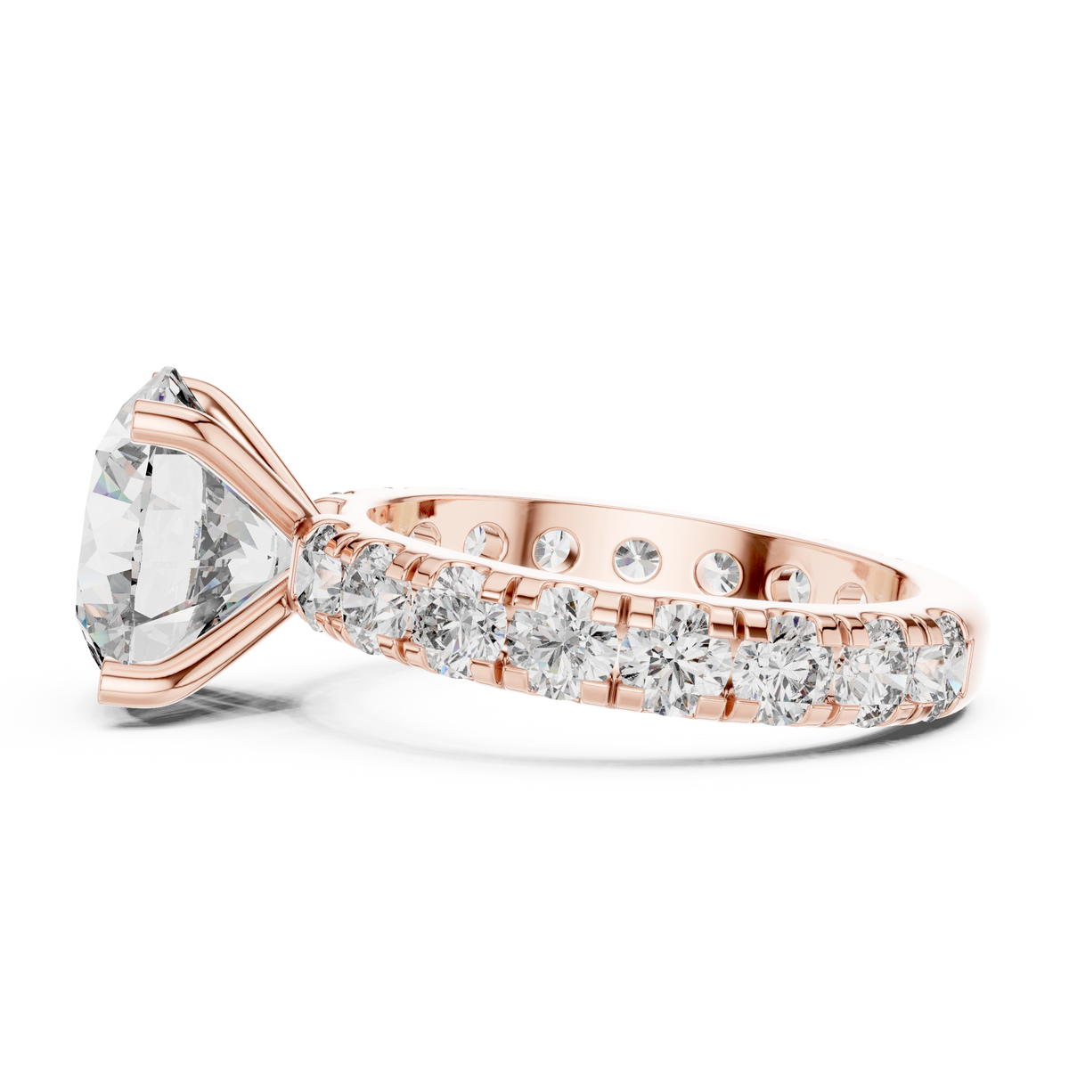 Round Diamond Pavé-Shank Engagement Ring in rose gold, view 5