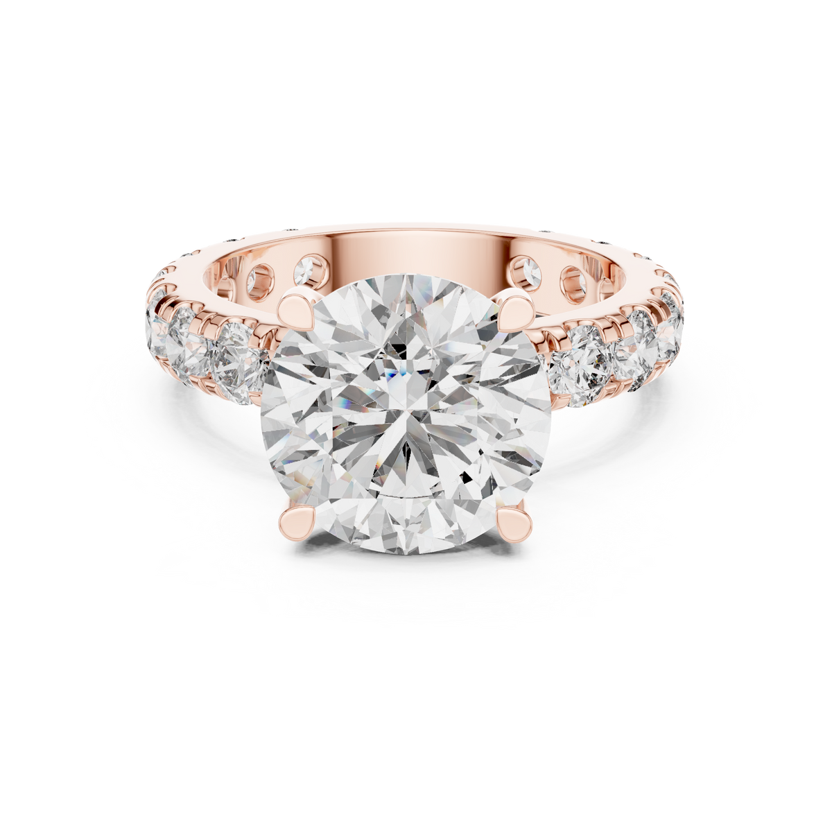 Round Diamond Pavé-Shank Engagement Ring in rose gold, view 6