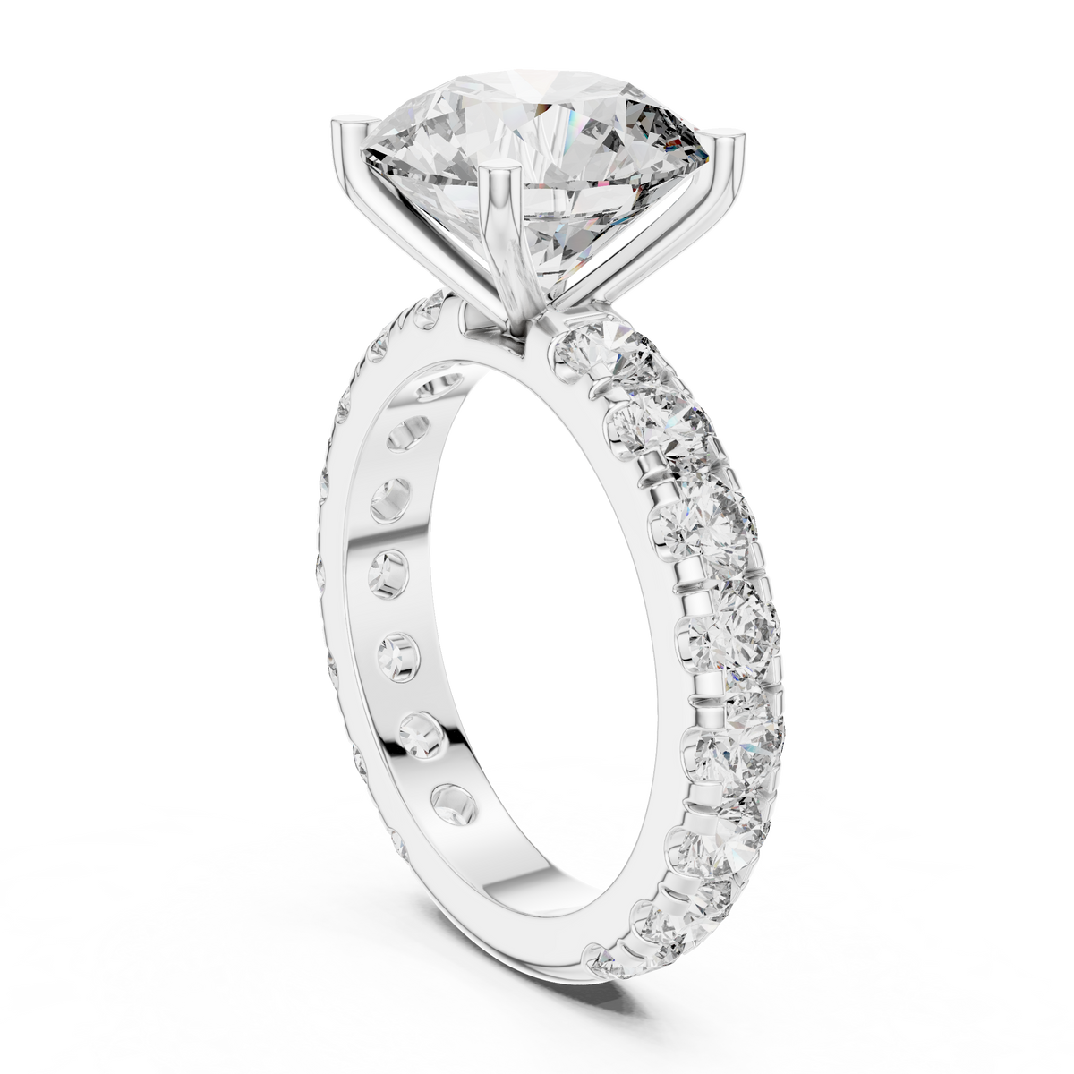 Round Diamond Pavé-Shank Engagement Ring in white gold, view 7