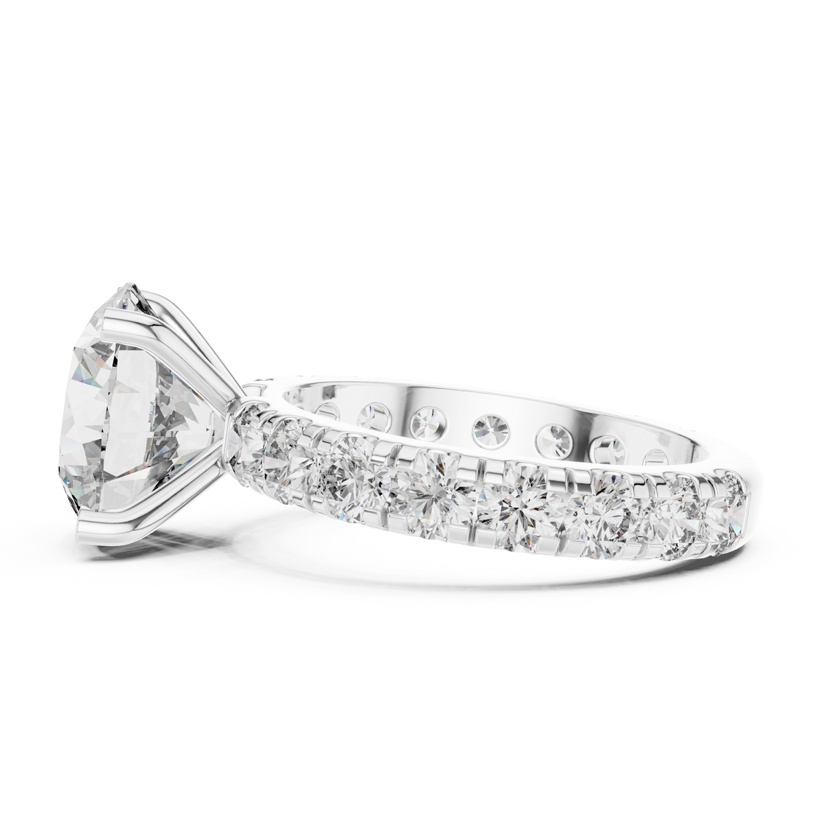 Round Diamond Pavé-Shank Engagement Ring in white gold, view 8