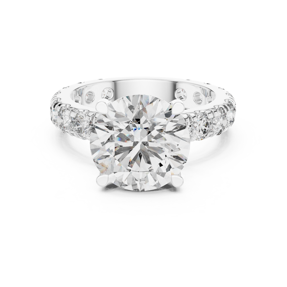 Round Diamond Pavé-Shank Engagement Ring in white gold, view 9