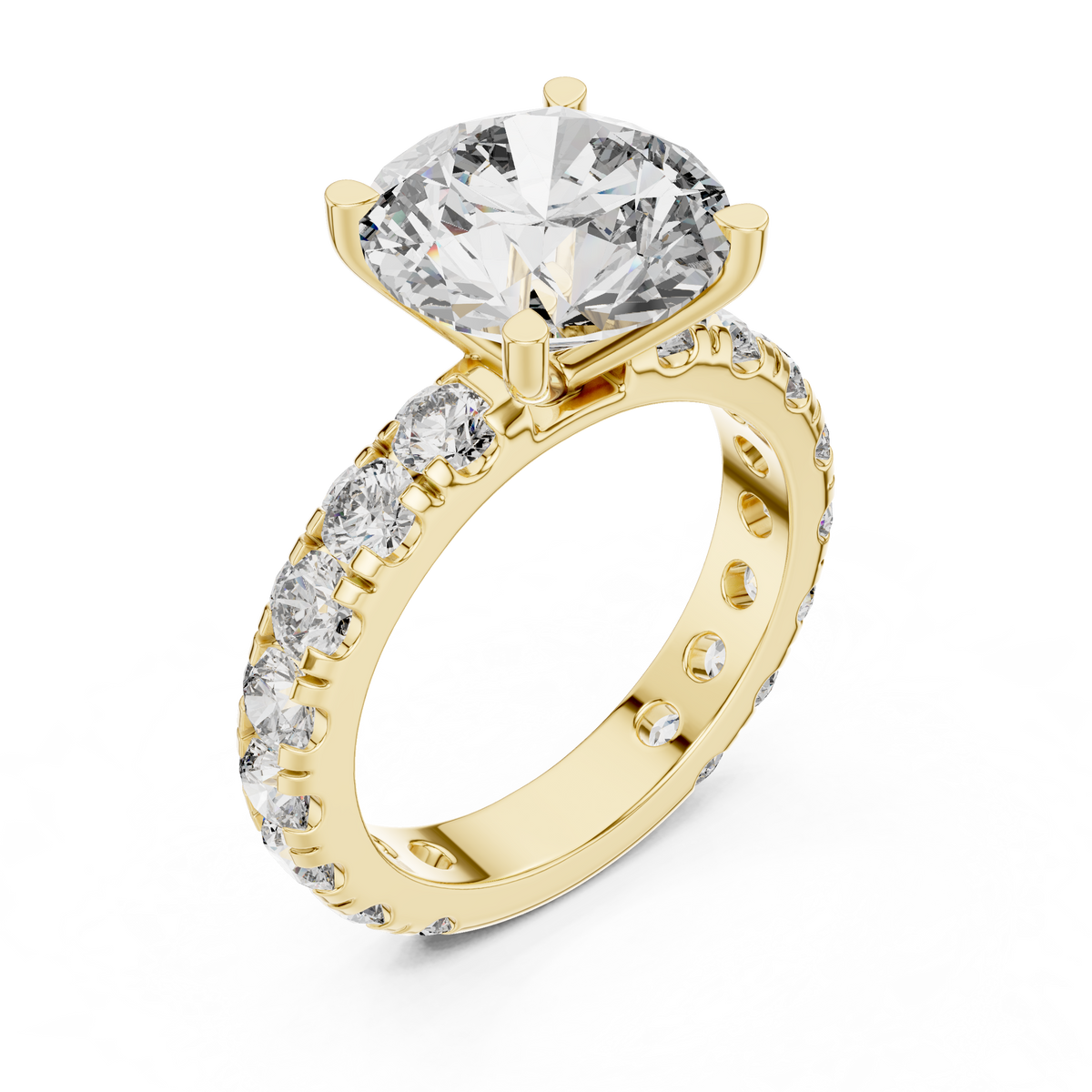 Round Diamond Pavé-Shank Engagement Ring in yellow gold, view 1