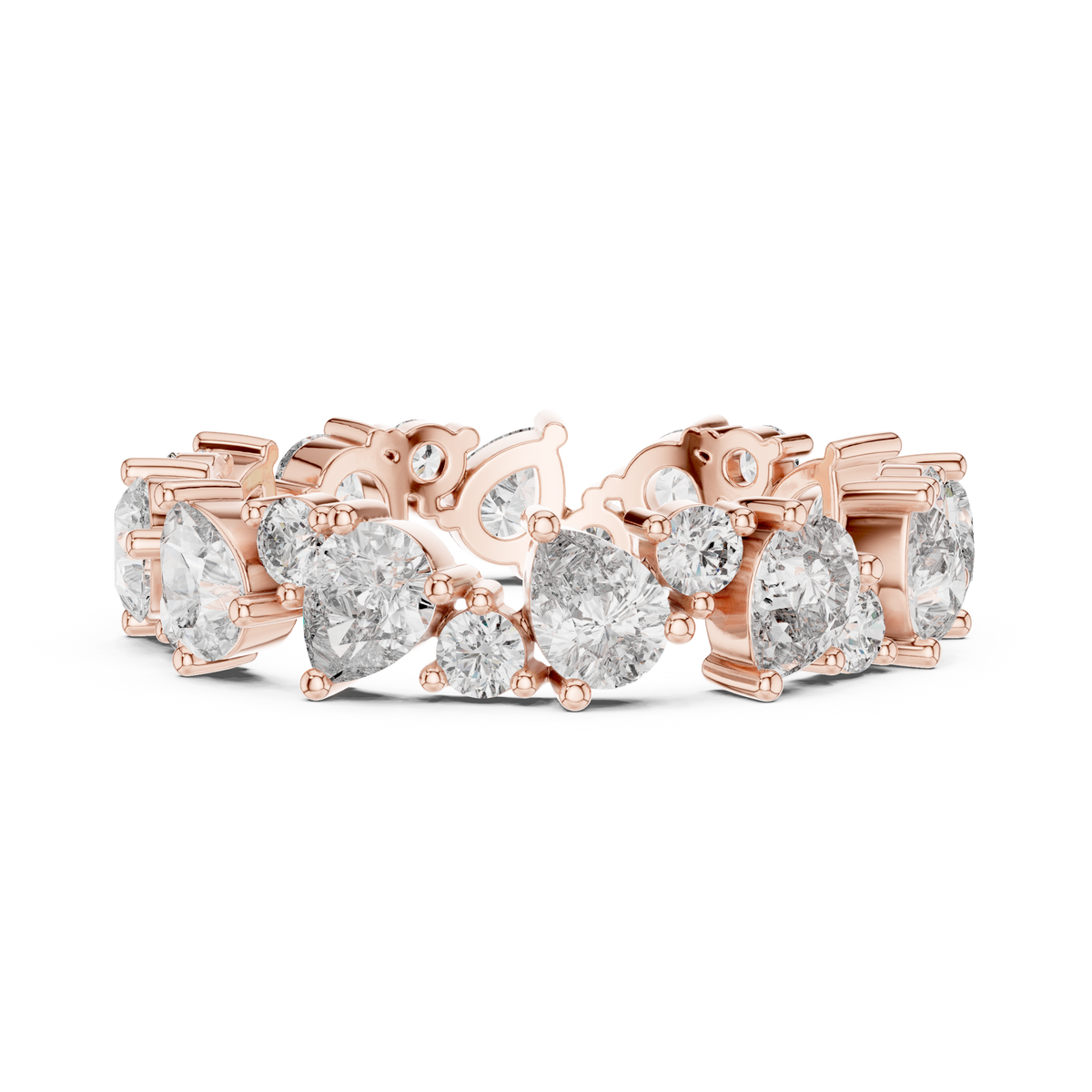 Eternityring met diamanten in verschillende slijpvormen in roségoud — aanzicht 5