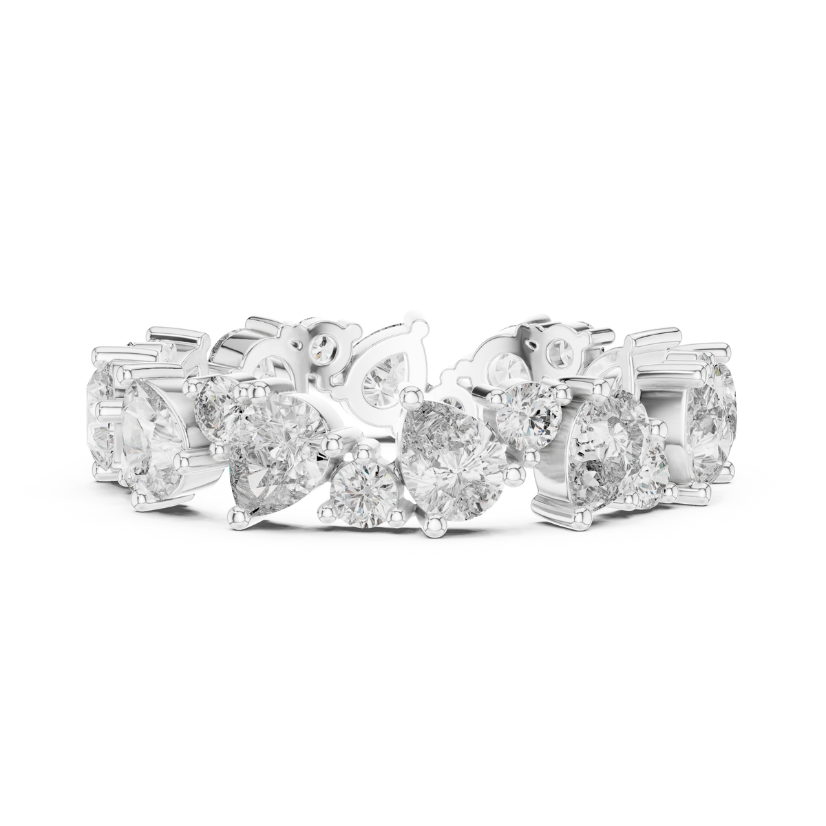 Eternityring met diamanten in verschillende slijpvormen in witgoud — aanzicht 8
