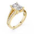 Emerald-Cut Diamond Split-Shank Pavé Ring in yellow gold, view 1