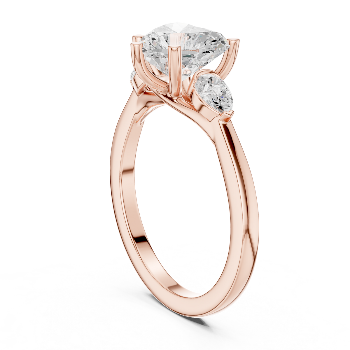 Ring met drie ronde diamanten in roségoud — aanzicht 7