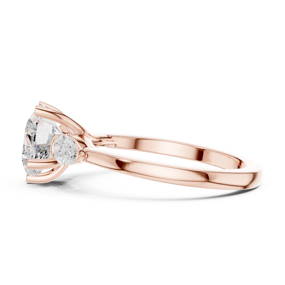Ring met drie ronde diamanten in roségoud — aanzicht 8