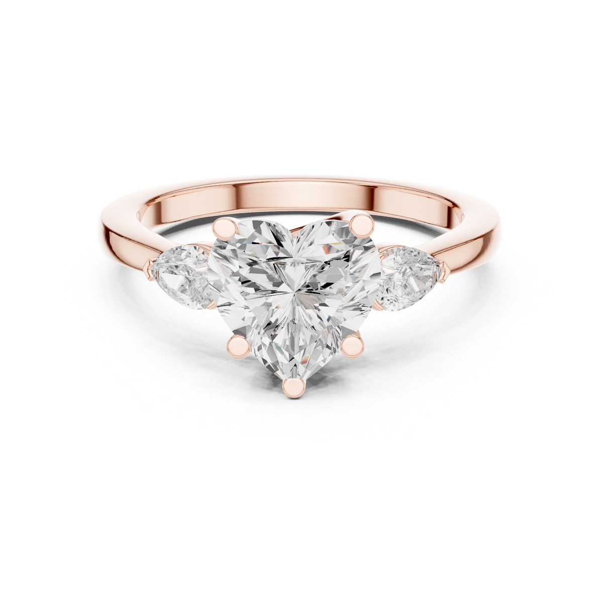 Ring met drie ronde diamanten in roségoud — aanzicht 9