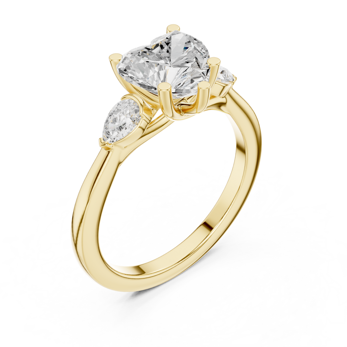 Ring met drie ronde diamanten in geelgoud — aanzicht 1