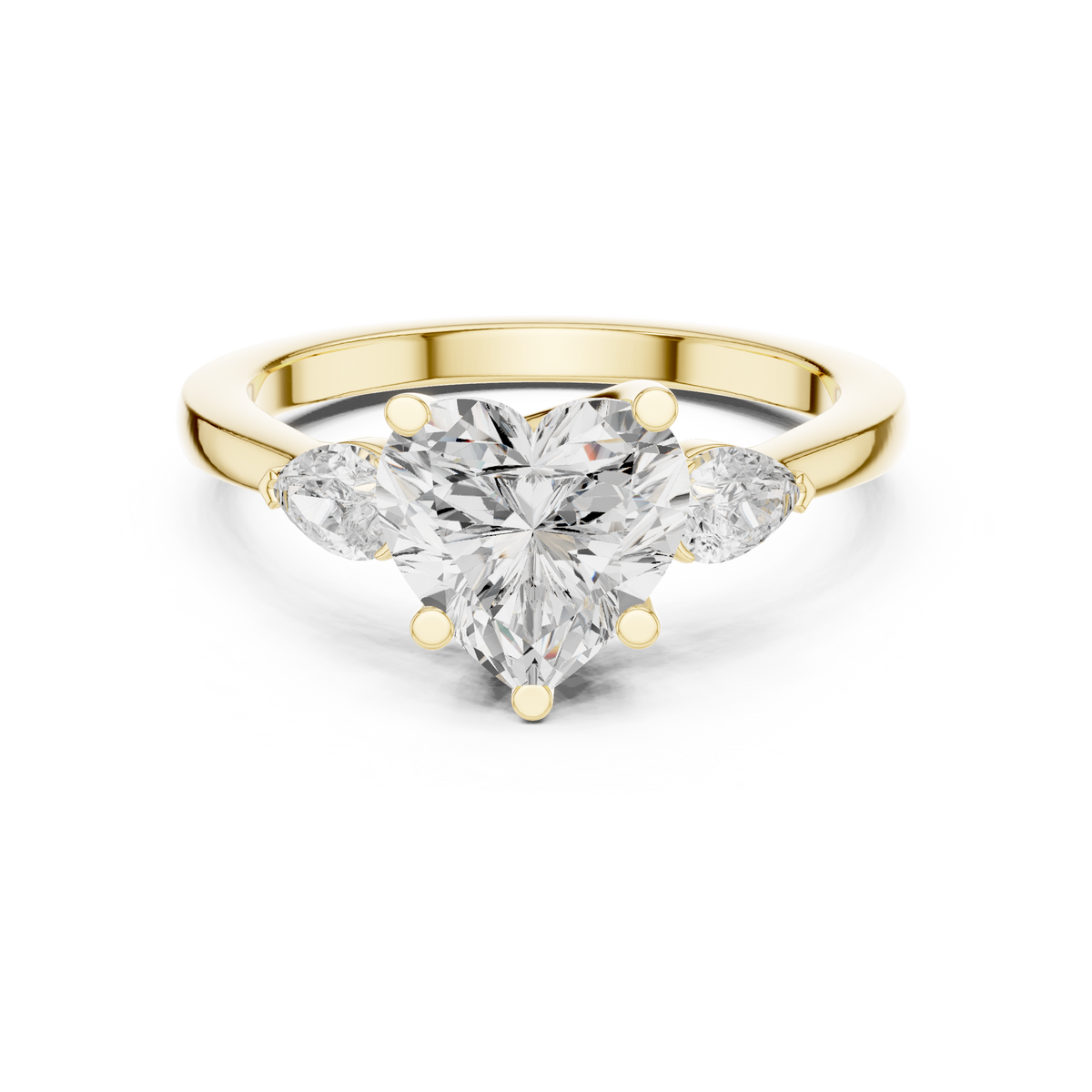 Ring met drie ronde diamanten in geelgoud — aanzicht 15