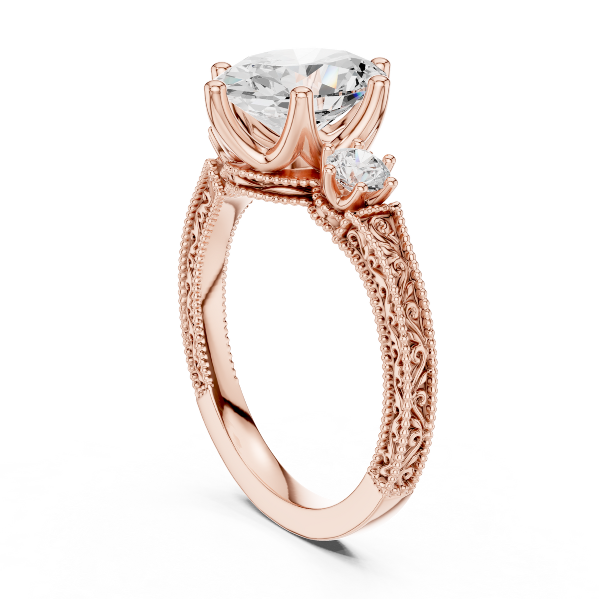 2ct Oval Diamond Pavé-Shank Engagement Ring in rose gold, view 7