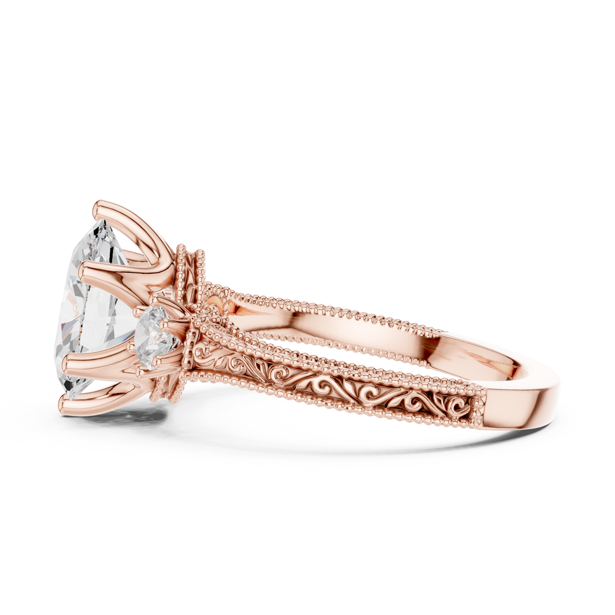 2ct Oval Diamond Pavé-Shank Engagement Ring in rose gold, view 8