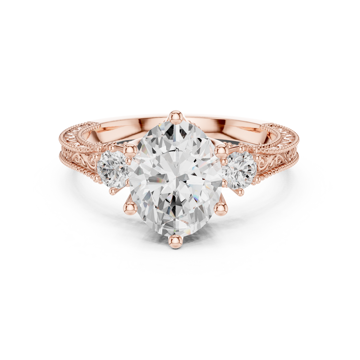 2ct Oval Diamond Pavé-Shank Engagement Ring in rose gold, view 9