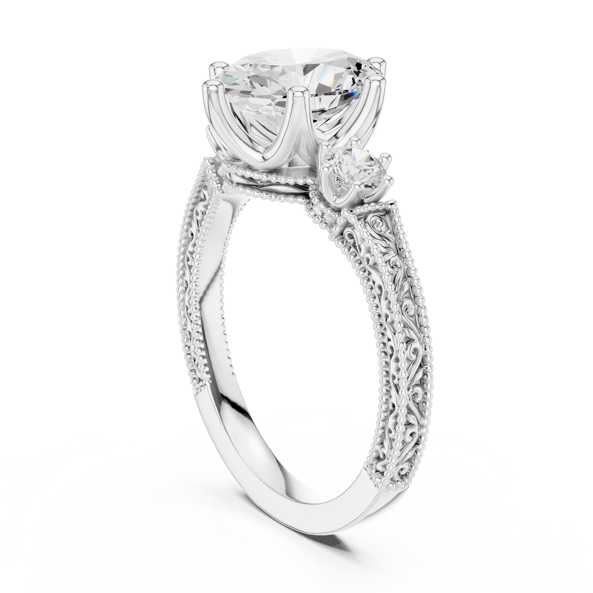 2ct Oval Diamond Pavé-Shank Engagement Ring in white gold, view 10