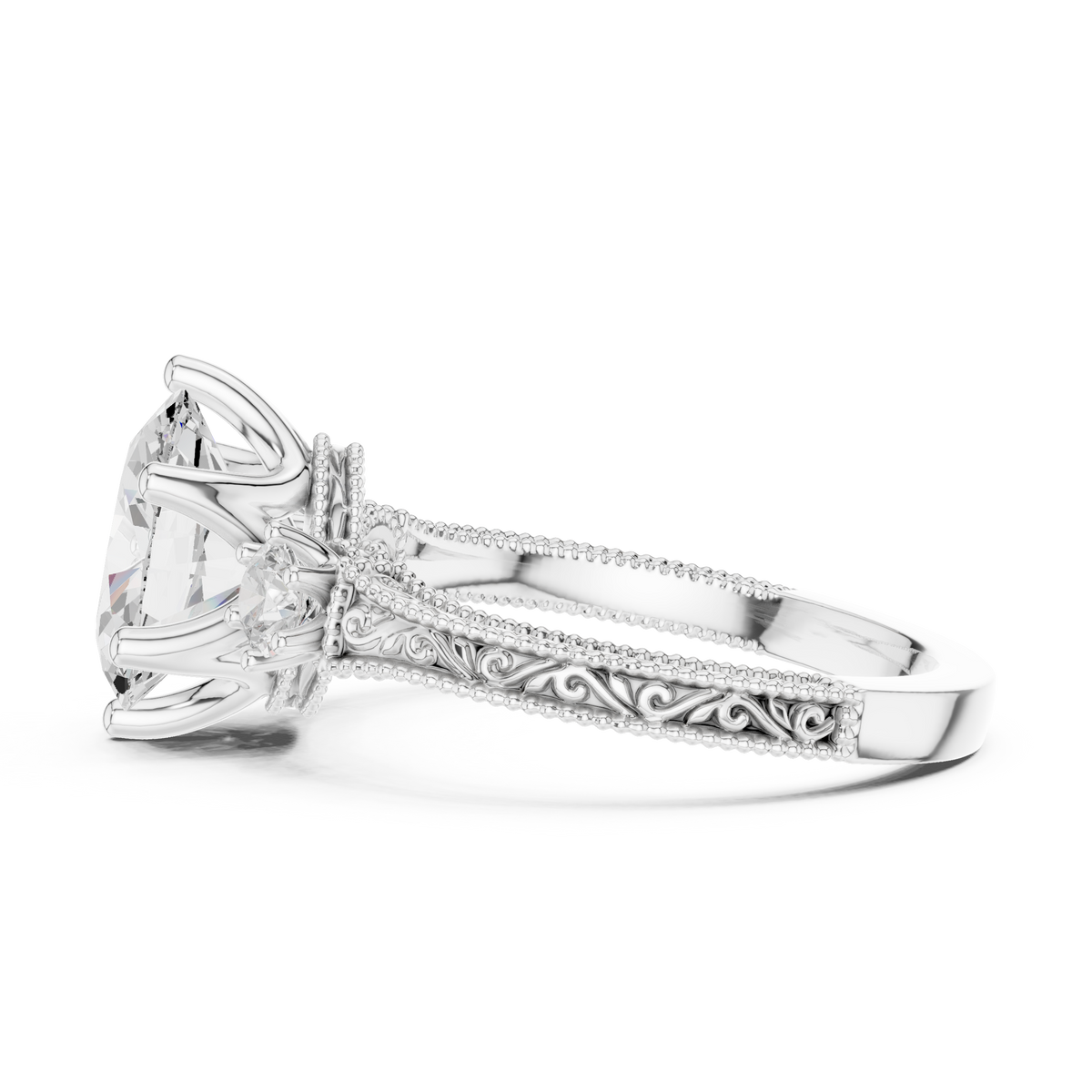 2ct Oval Diamond Pavé-Shank Engagement Ring in white gold, view 11