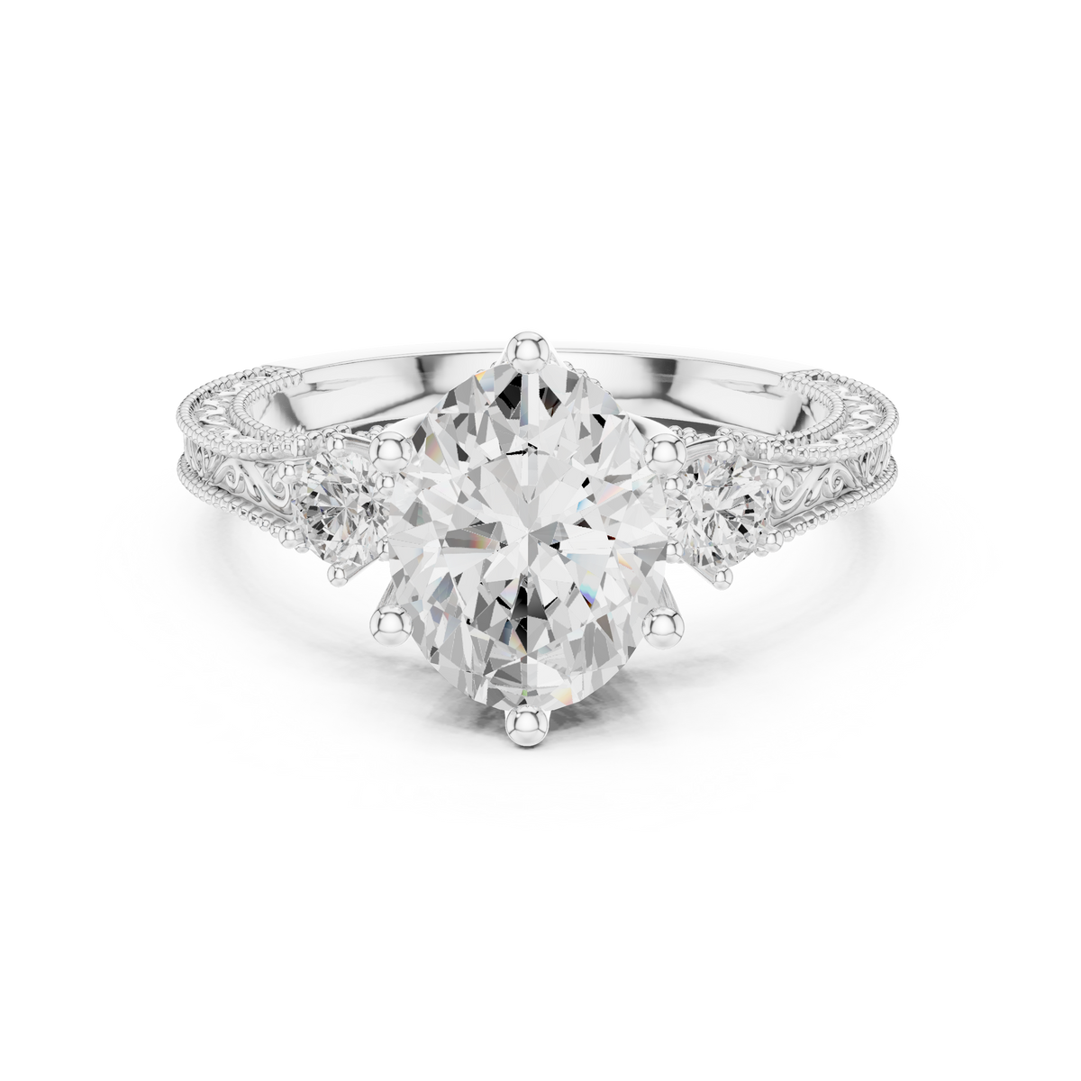 2ct Oval Diamond Pavé-Shank Engagement Ring in white gold, view 12