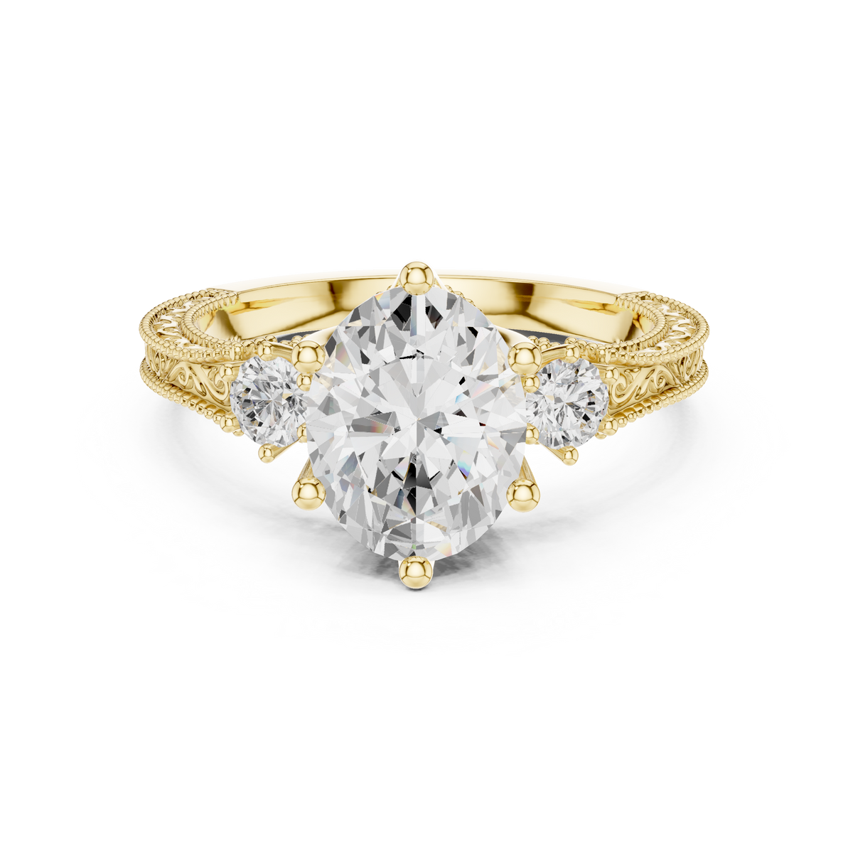 2ct Oval Diamond Pavé-Shank Engagement Ring in yellow gold, view 13