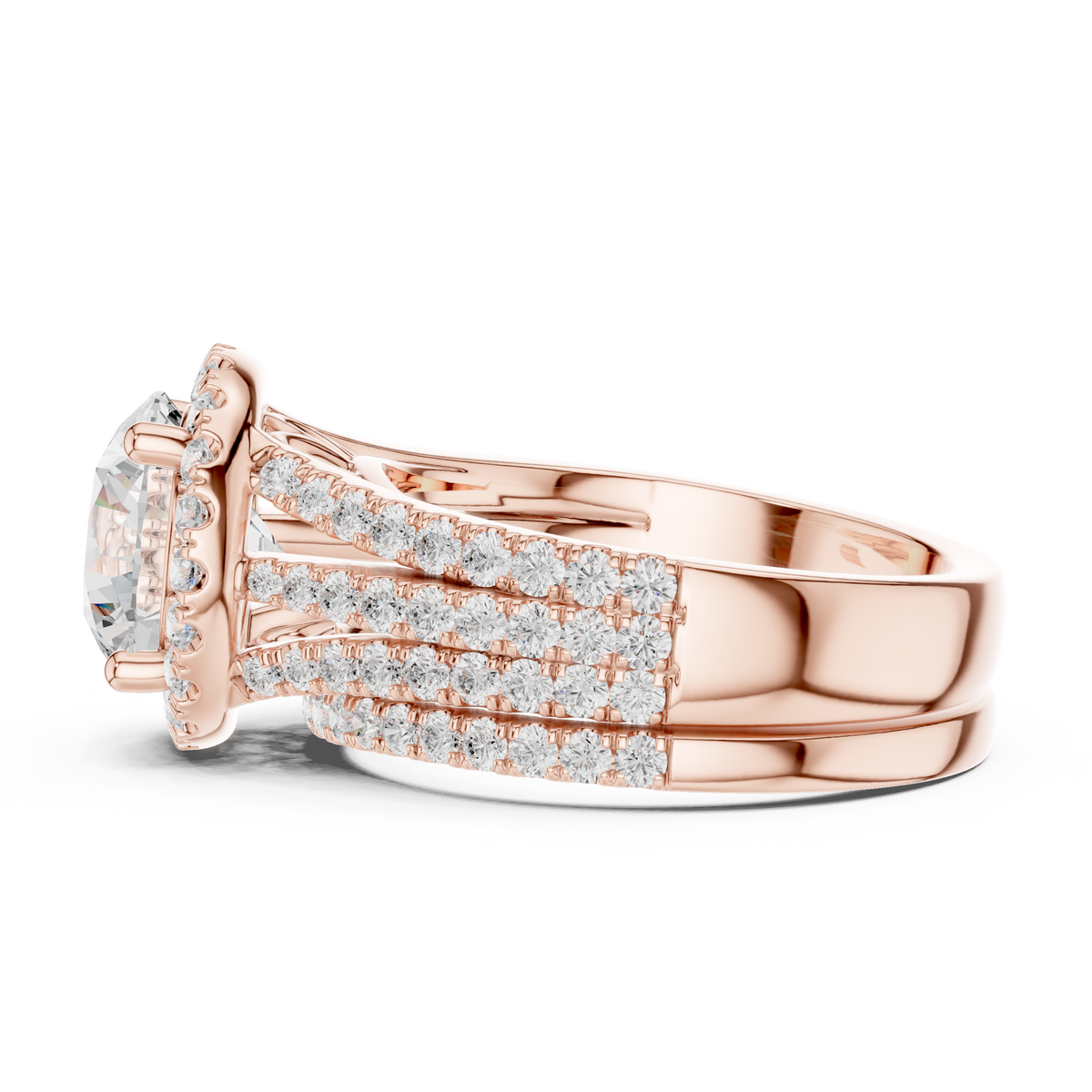 Round Diamond Multi-Row Halo Ring in rose gold, view 8