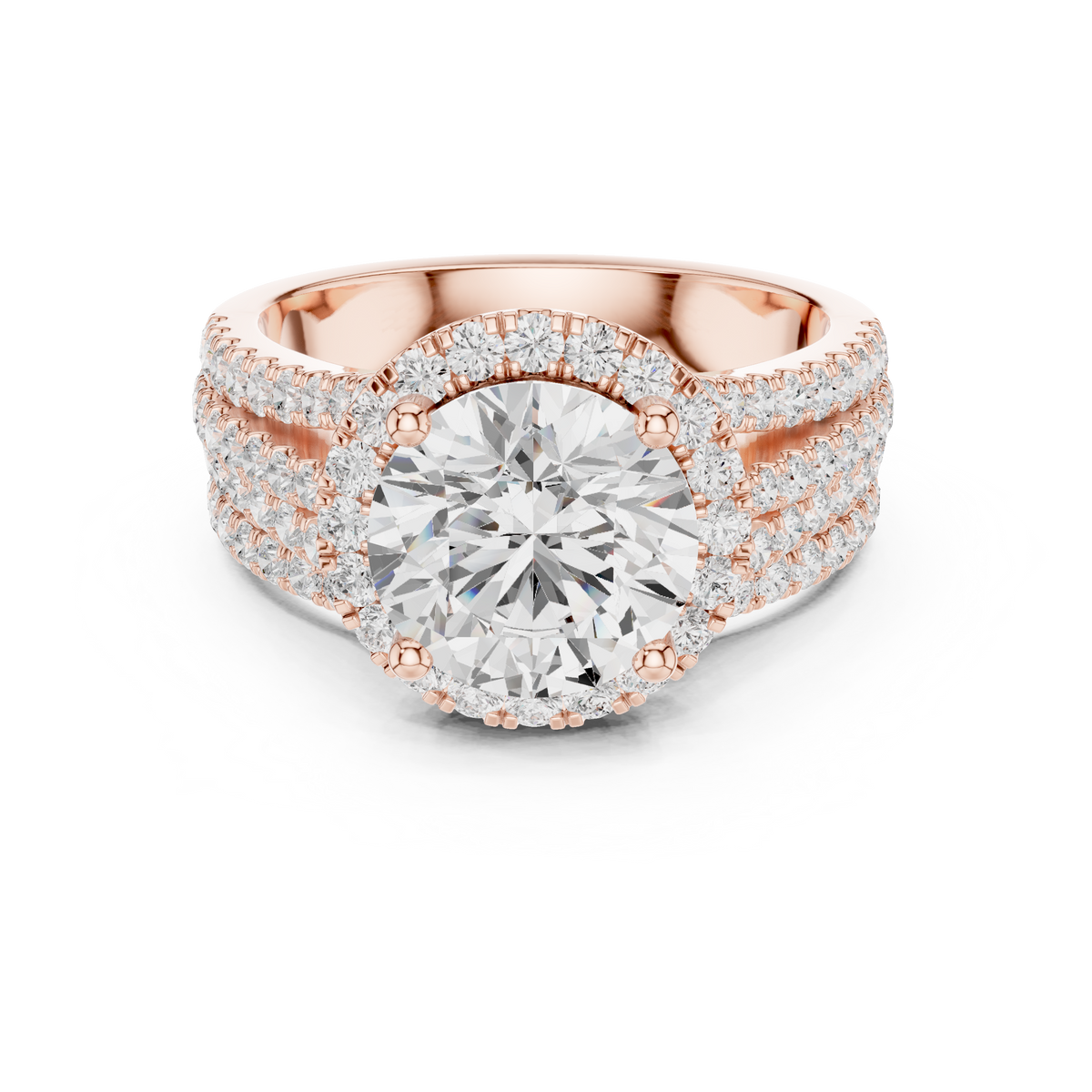 Round Diamond Multi-Row Halo Ring in rose gold, view 9