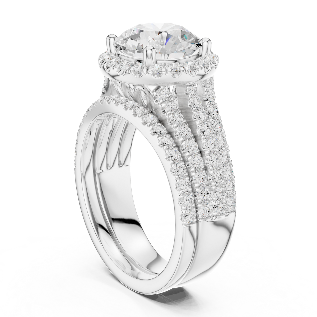 Round Diamond Multi-Row Halo Ring in white gold, view 10