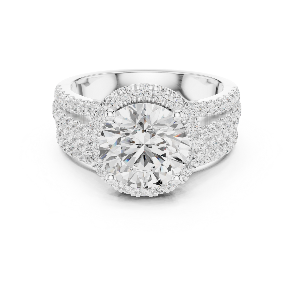 Round Diamond Multi-Row Halo Ring in white gold, view 12