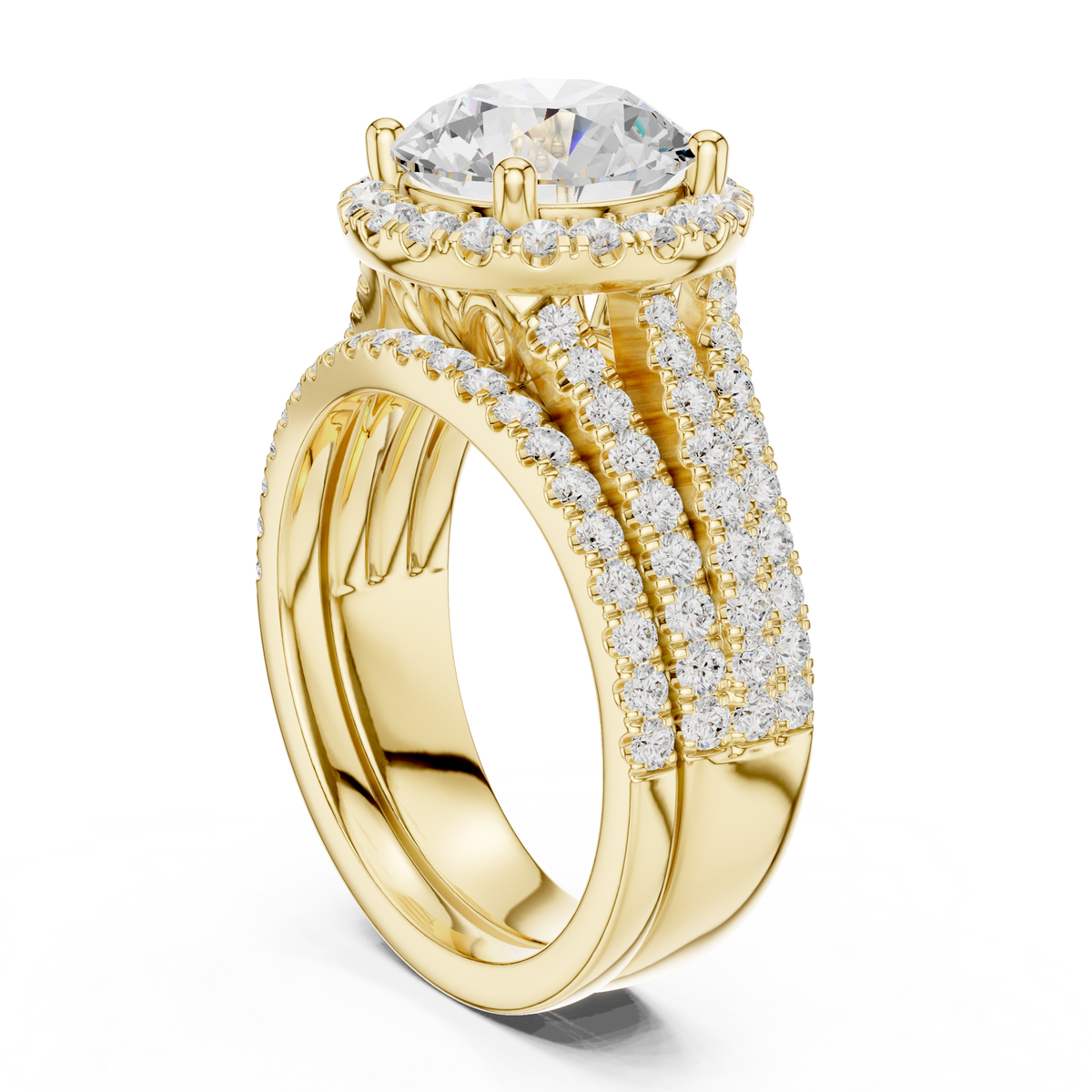 Round Diamond Multi-Row Halo Ring in yellow gold, view 14
