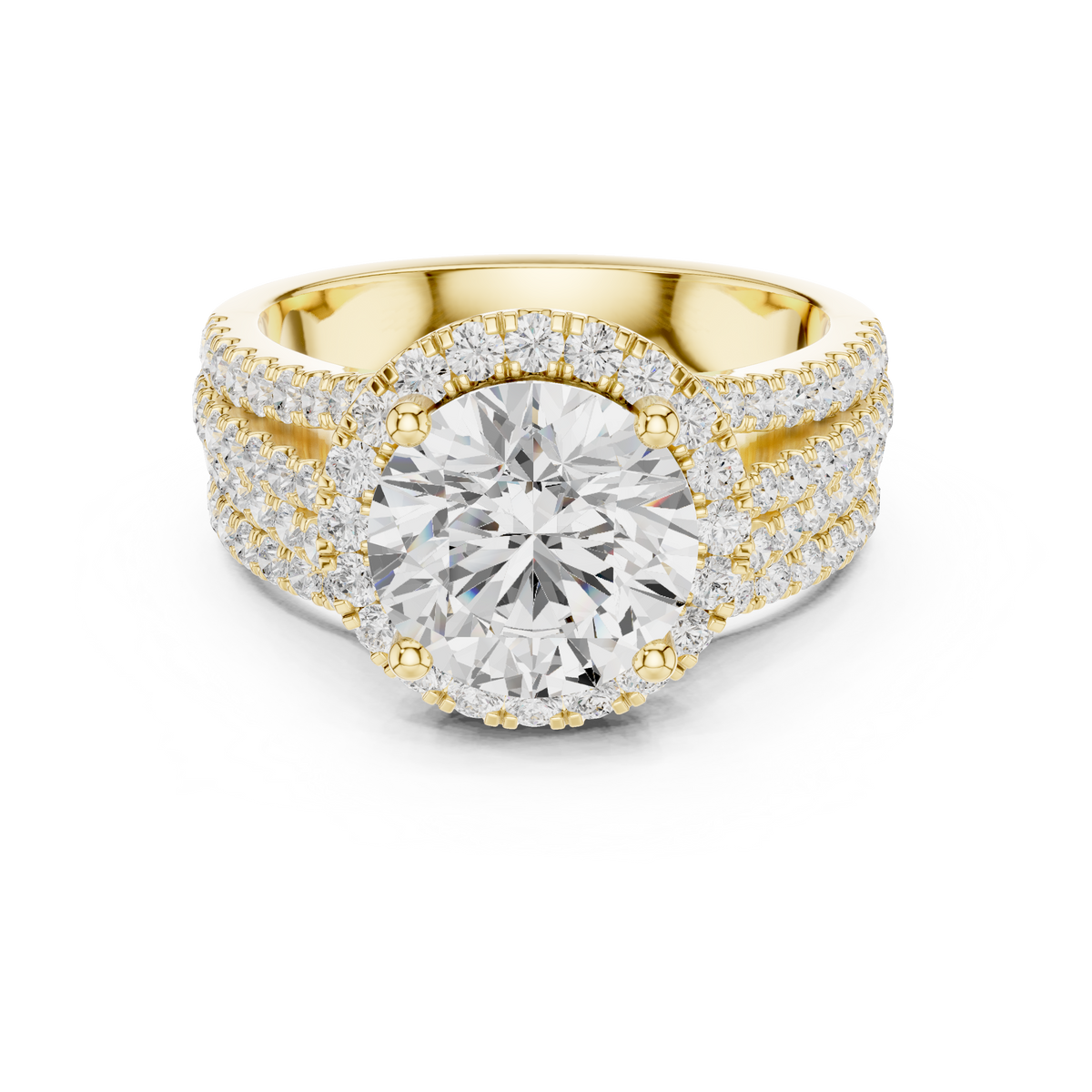 Round Diamond Multi-Row Halo Ring in yellow gold, view 15