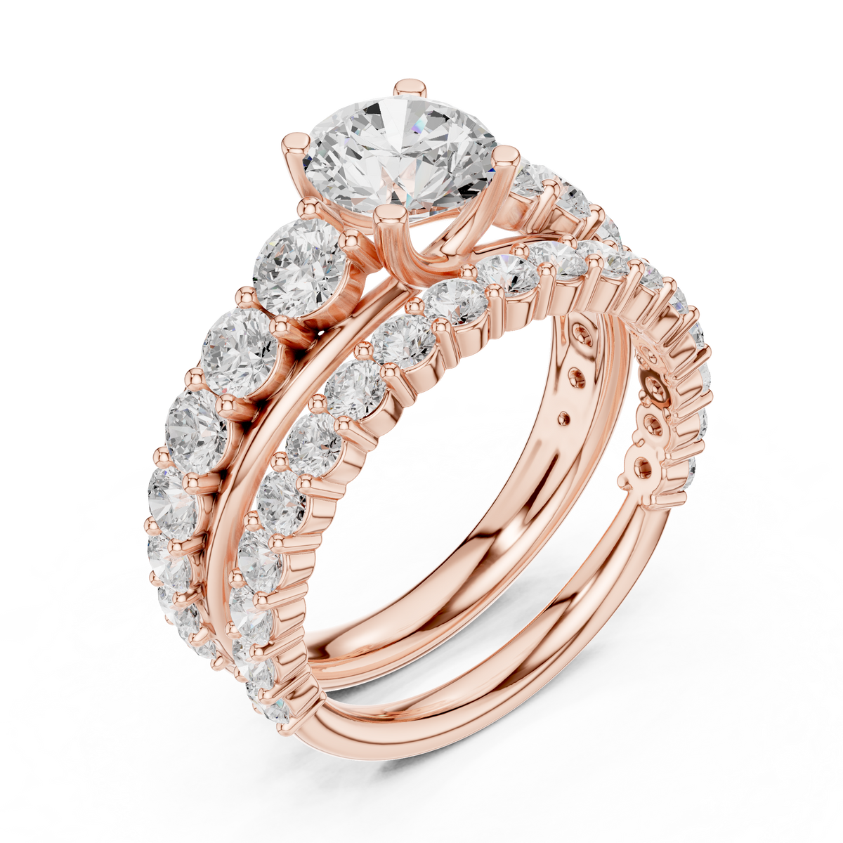 Round Diamond Multi-Band Engagement Ring in rose gold, view 7