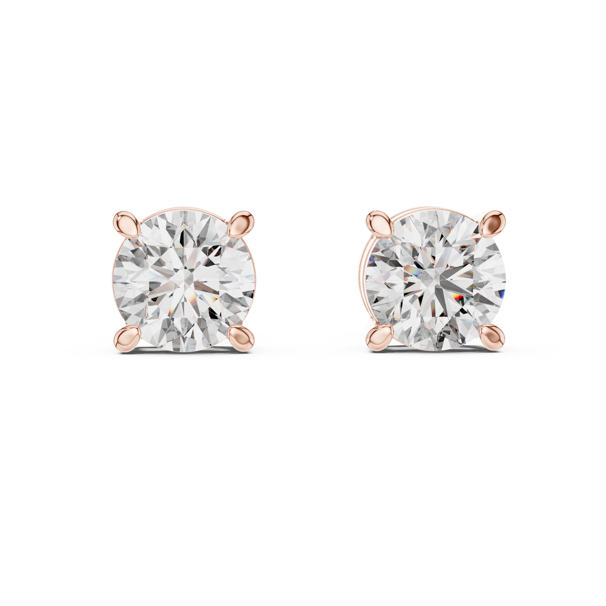 Classic Round Diamond Stud Earrings in rose gold, view 12