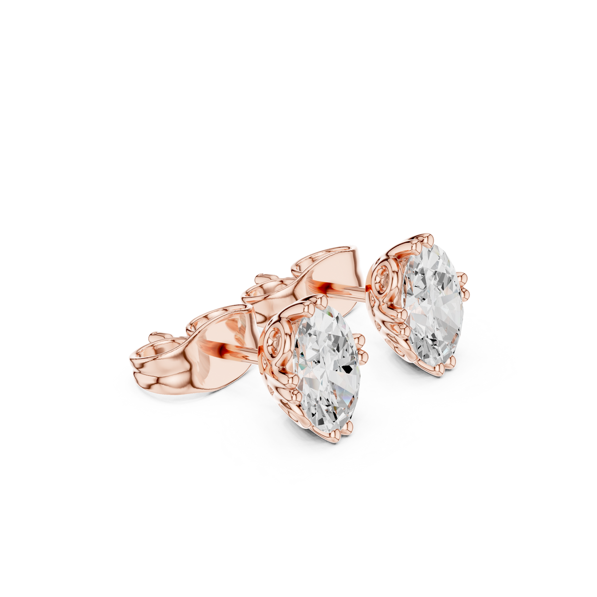 Oval Diamond Solitaire Stud Earrings in rose gold, view 7