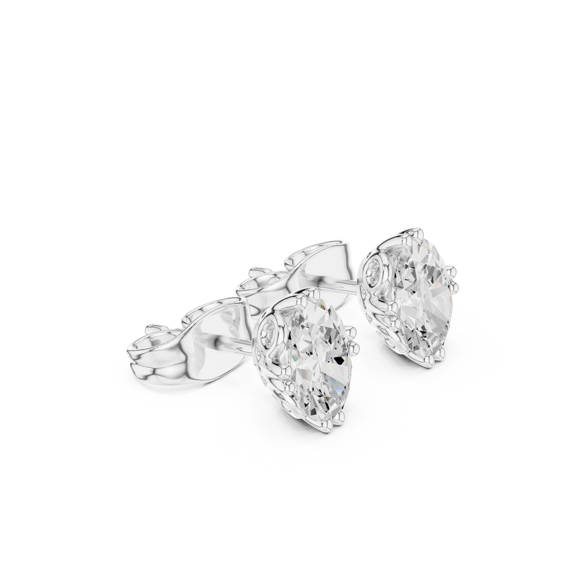 Oval Diamond Solitaire Stud Earrings in white gold, view 11