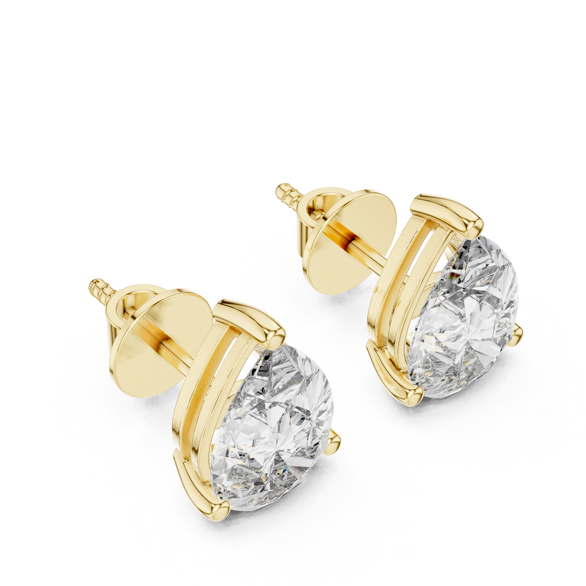 Pear-Cut Diamond Solitaire Stud Earrings in yellow gold, view 1