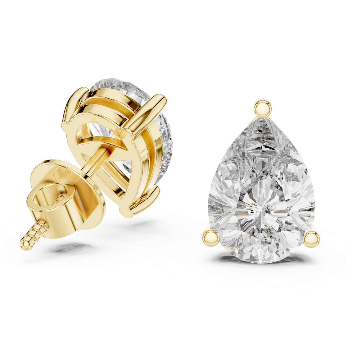 Pear-Cut Diamond Solitaire Stud Earrings in yellow gold, view 9