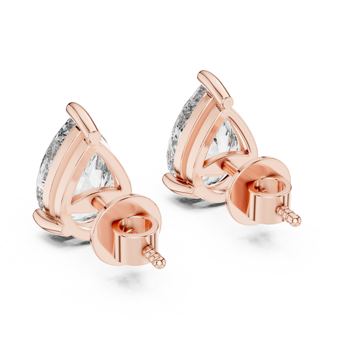 Pear-Cut Diamond Solitaire Stud Earrings in rose gold, view 11