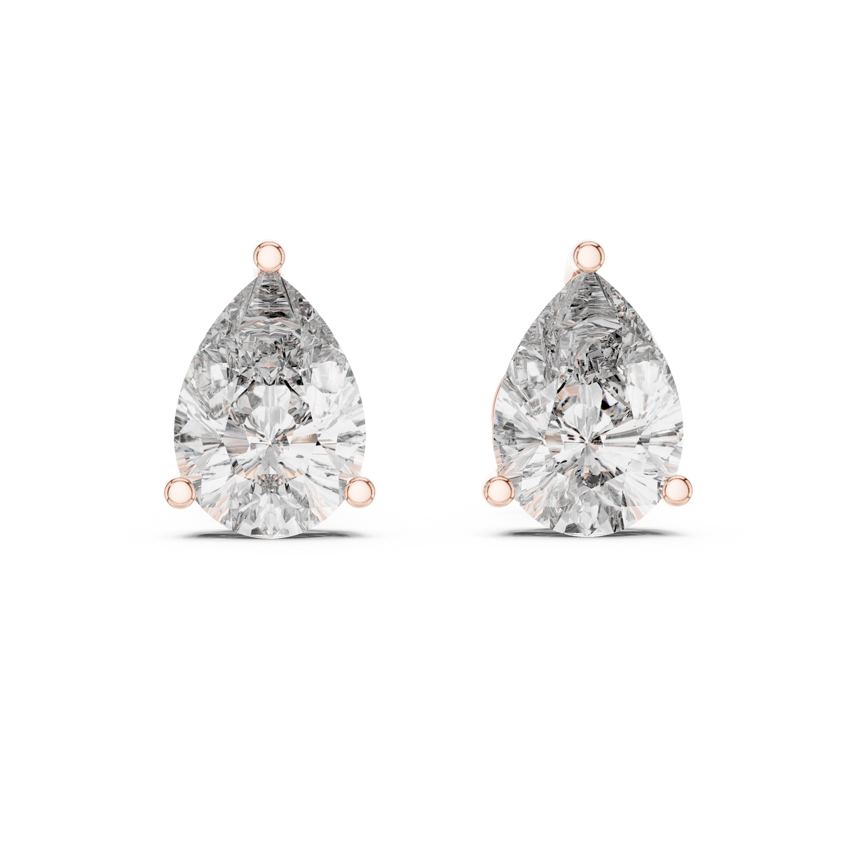 Pear-Cut Diamond Solitaire Stud Earrings in rose gold, view 12