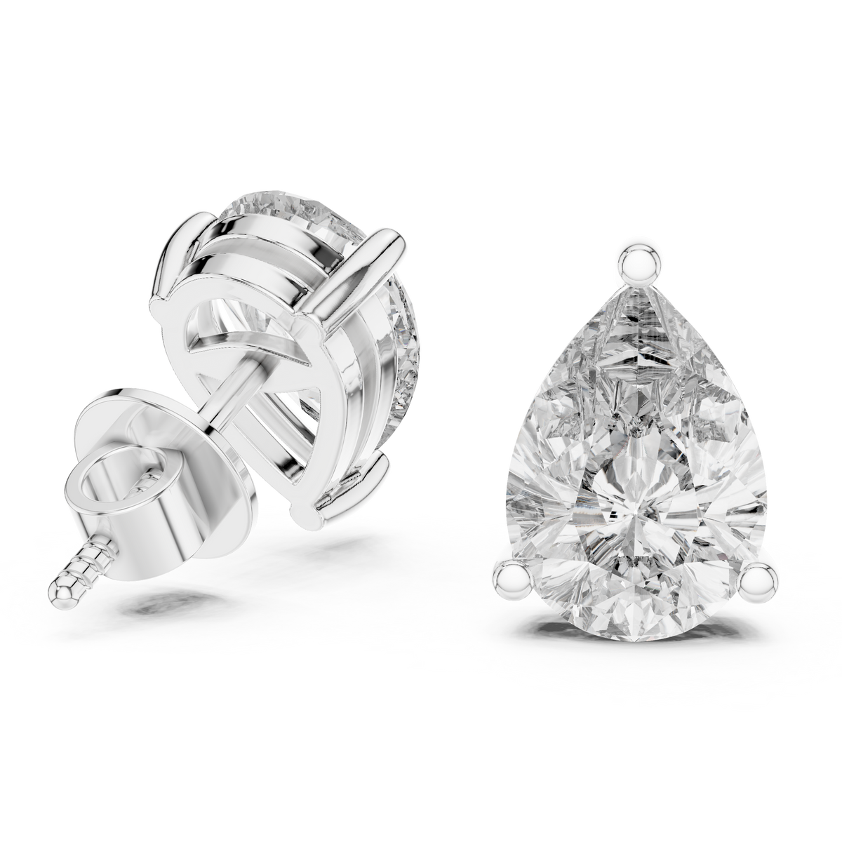 Pear-Cut Diamond Solitaire Stud Earrings in white gold, view 4
