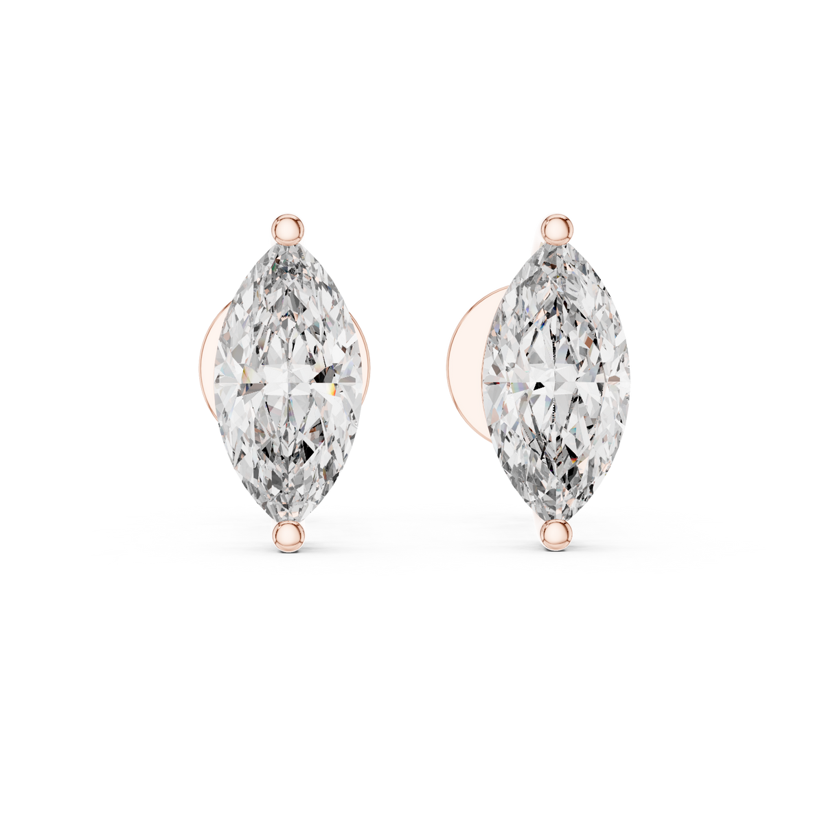 Marquise-Cut Diamond Solitaire Stud Earrings in rose gold, view 12
